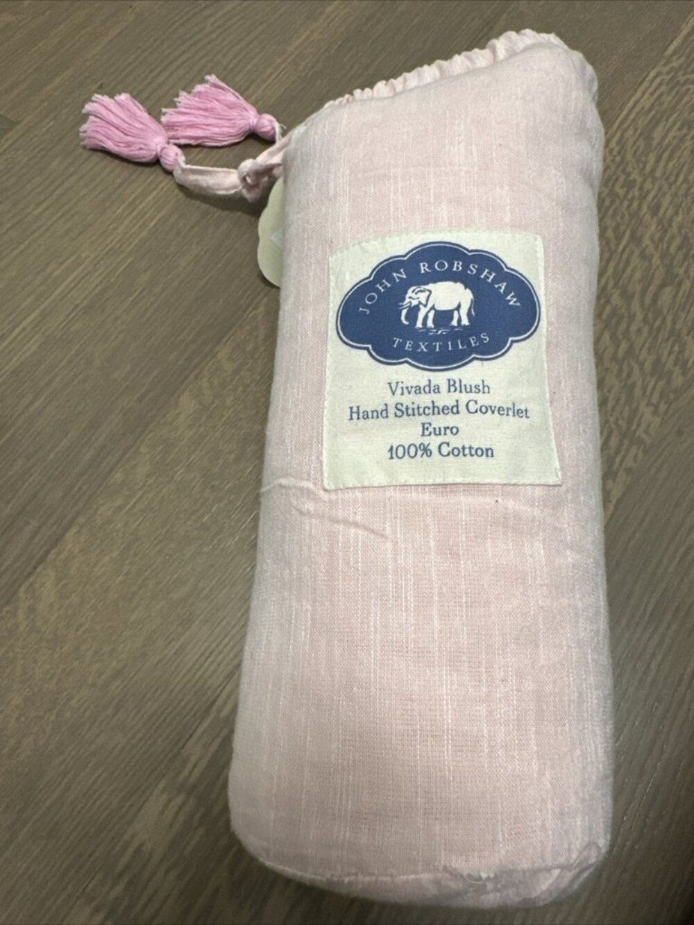 John Robshaw Cicada Blush Pink Coverlet Euro Sham Cotton Hand Stitched